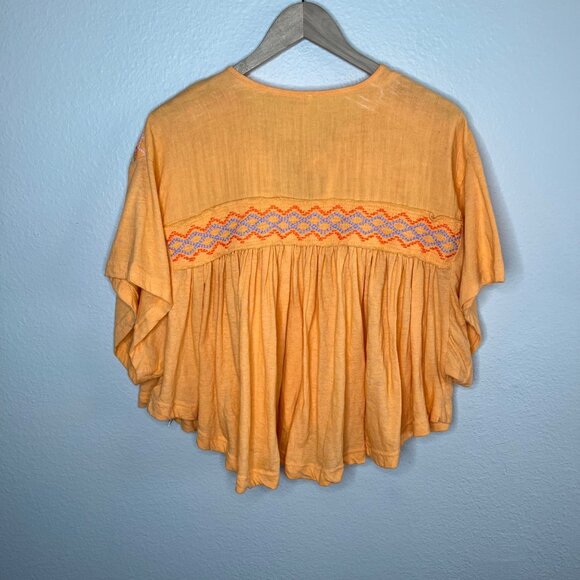 Free People Orange Boho Market Embroidered Cotton Tunic Medium - Picture 8 of 11
